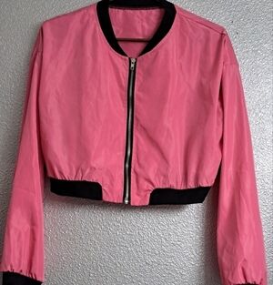 Barbie Core Nylon Pink Girls Cropped Jacket   Size L